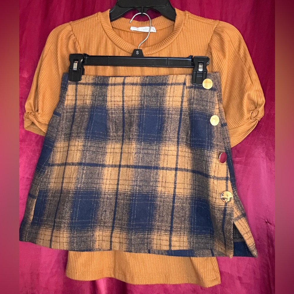 HYFVE Mustard and Navy Plaid Button-Accent Mini Skirt